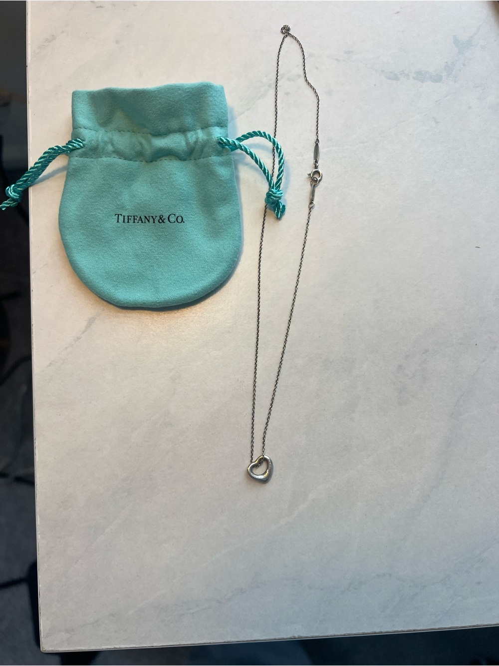Tiffany & Co. Silver Open Heart Pendant Necklace with Blue Pouch